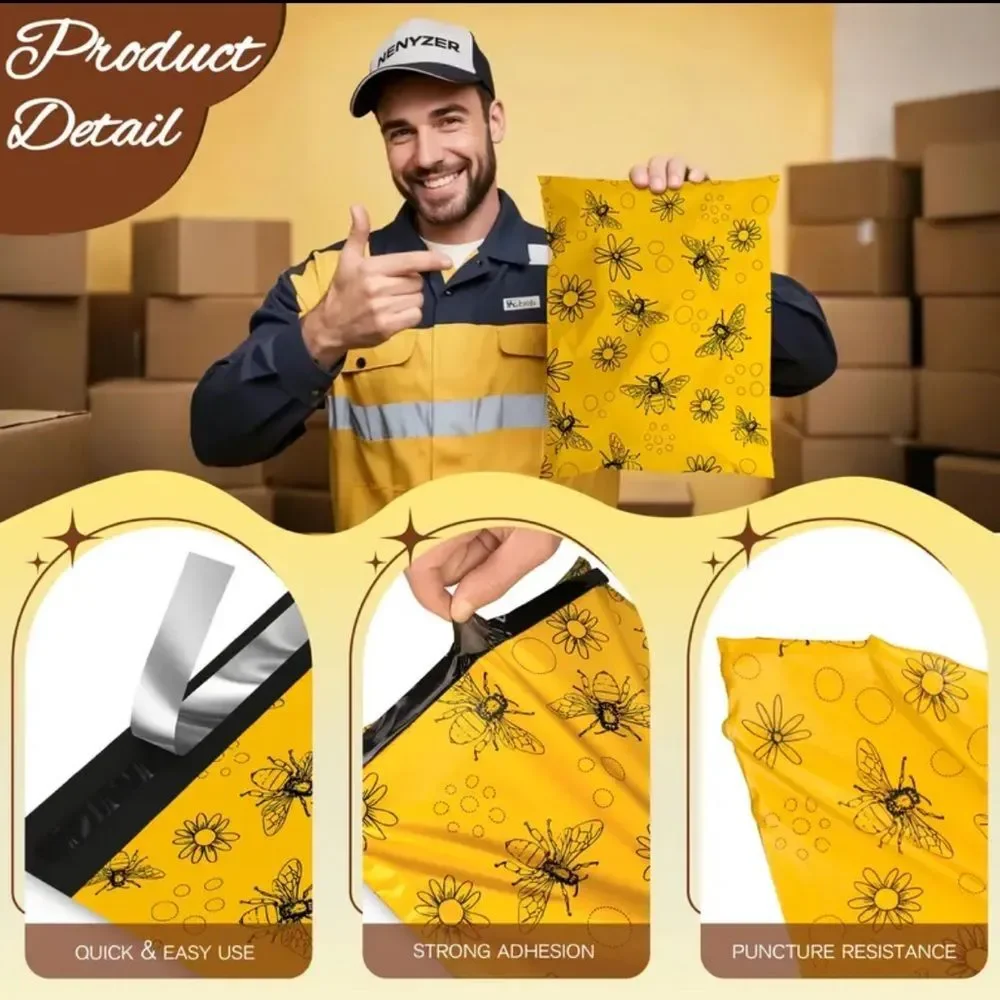 10x13 Polymailers 25 Pack Yellow Bee Summer Shipping Bags Boutique Mailers